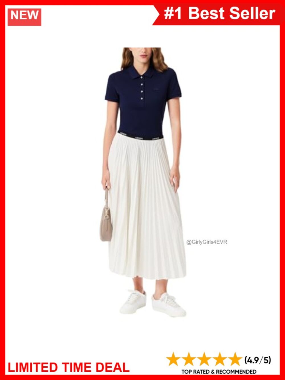 Lacoste Pleated A-Line Midi Skirt Recycled Polyester Jersey Work